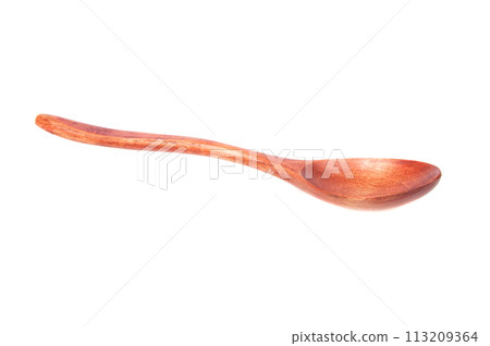 Vintage wooden spoon isolated on the white 113209364