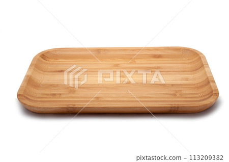 Empty wooden natural dish isolated on the white 113209382