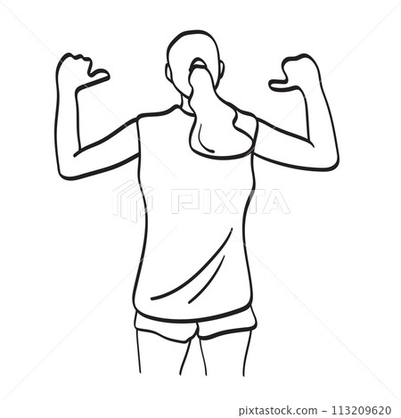 back view of sport woman showing two thumbs up gesture illustration vector hand drawn isolated on white background back view of sport woman showing two thumbs up gesture illustration vector hand drawn isolated on white background 113209620