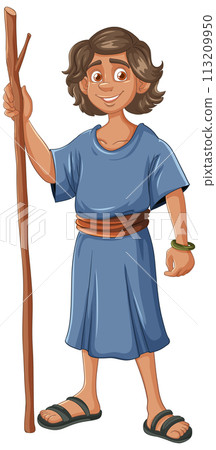 Happy Young Shepherd with Staff Happy Young Shepherd with Staff 113209950