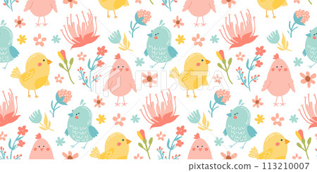 Seamless floral pattern with birds Seamless floral pattern with birds 113210007