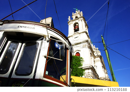 Lisbon's tourist attractions: tram and Estrela Basilica 113210188