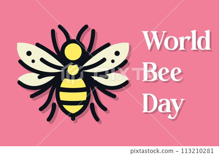 A digital illustration of a bee on a pink background with the text World Bee Day 113210281