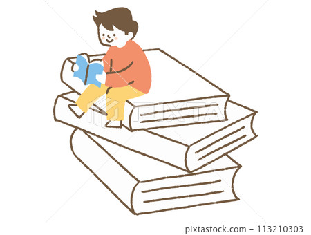 Boy reading on a big book_color 113210303