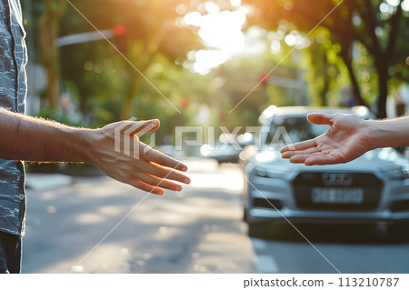 Car accident concept - drivers argue after the car crash 113210787