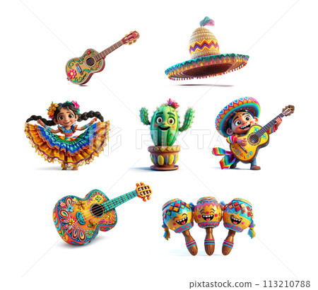 Cinco de Mayo concept - symbols of the holiday isolated on white  113210788