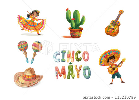 Cinco de Mayo concept - symbols of the holiday isolated on white  113210789