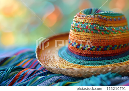 Cinco de Mayo concept - sombrero on colorful background 113210791