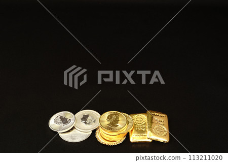 Gold coins and platinum coins that are real assets that shine beautifully 113211020