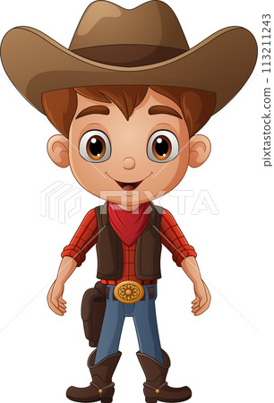 Cute young cowboy on white background 113211243