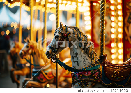 Merry go round carousel in amusement park 113211600