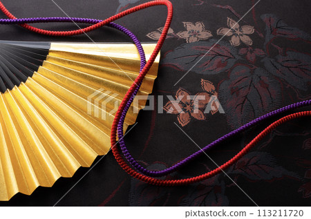 Japanese style image of golden fan and braid 113211720