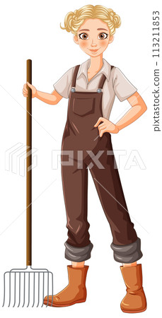 Confident Female Farmer with Pitchfork Confident Female Farmer with Pitchfork 113211853