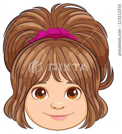 Cheerful Girl with Brown Hair Vector Cheerful Girl with Brown Hair Vector 113211858
