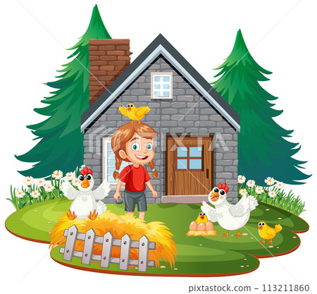 Happy Child with Chickens at Cozy Cottage Happy Child with Chickens at Cozy Cottage 113211860