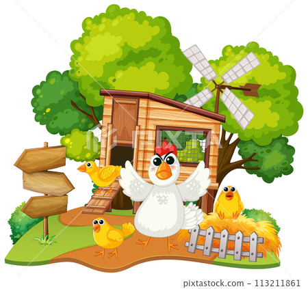 Happy Farm Animals and Cozy Chicken Coop 113211861