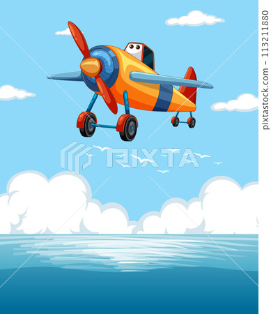 Colorful Cartoon Airplane in the Sky 113211880