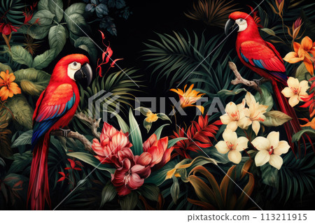 Abstract natural background with jungle flora and fauna 113211915
