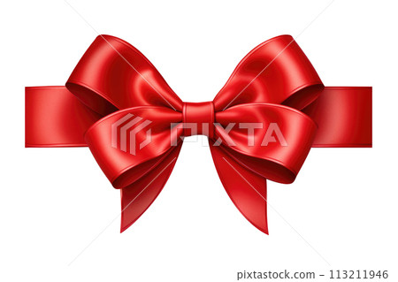 Red bow and festive ribbon isolated on white background 113211946