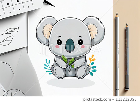 Cute cartoon koala sitting on a sheet of paper. Vector illustration. Cute cartoon koala sitting on a sheet of paper. Vector illustration. 113212353