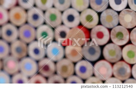 Red sharp wooden pencil lying closer multicolored blunt closeup background Red sharp wooden pencil lying closer multicolored blunt closeup background 113212540