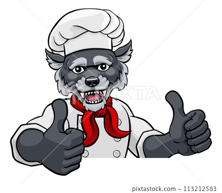 Wolf Chef Mascot Sign Cartoon Character Wolf Chef Mascot Sign Cartoon Character 113212583