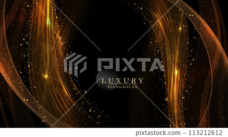 Illustration with an isolated wavy pattern in a gold, copper tone on a black background Illustration with an isolated wavy pattern in a gold, copper tone on a black background 113212612