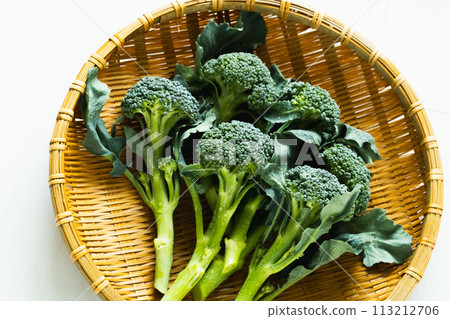 西蘭花棒放入濾鍋中 西蘭花棒放入濾鍋中 113212706
