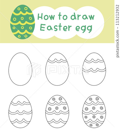 How to draw easter egg cartoon step by step for kid book, spring, coloring book and education 113212932