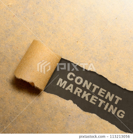 Ripped paper with content marketing text Ripped paper with content marketing text 113213056
