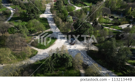 Drone footage of Sempione park in Milan, Lombardy, Italy. 113213449
