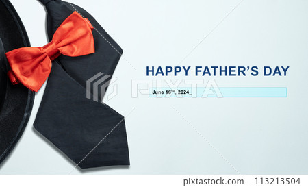 Black hat and red bow tie with a Happy Father's Day message Black hat and red bow tie with a Happy Father's Day message 113213504