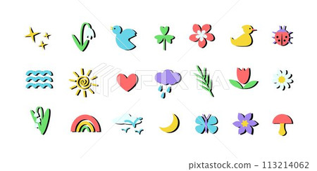 Springtime childlike symbols, neobrutalism style 113214062