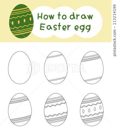How to draw easter egg cartoon step by step for kid book, spring, coloring book and education 113214199