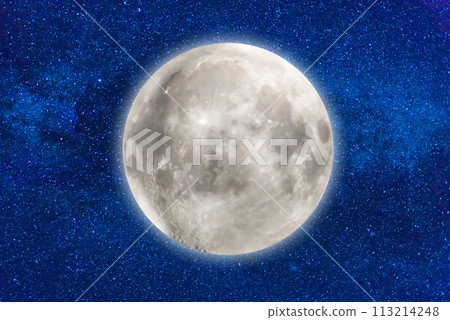 Full moon on dark blue night sky 113214248