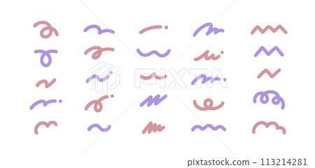 簡約可愛裝飾插畫套裝孟菲斯庫倫時尚線條波浪之字形手繪 113214281