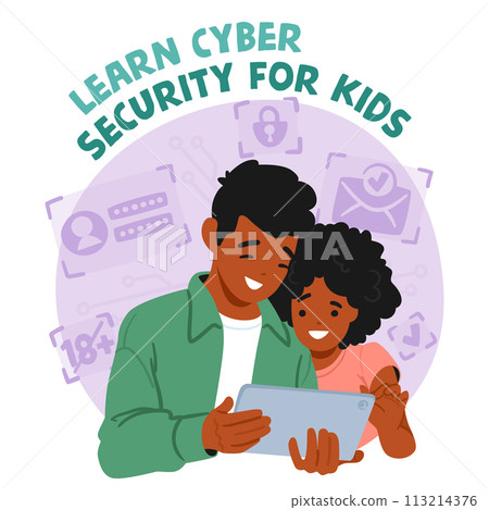 Children Learn Cybersecurity Through Interactive Games, Educational Programs, And Parental Guidance, Vector Illustration Children Learn Cybersecurity Through Interactive Games, Educational Programs, And Parental Guidance, Vector Illustration 113214376