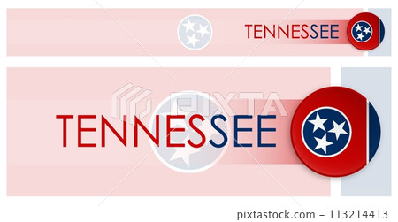 Tennessee US state horizontal web banner in modern neomorphism style. Webpage Tennessee election header button for mobile application or internet site. Vector Tennessee US state horizontal web banner in modern neomorphism style. Webpage Tennessee election header button for mobile application or internet site. Vector 113214413
