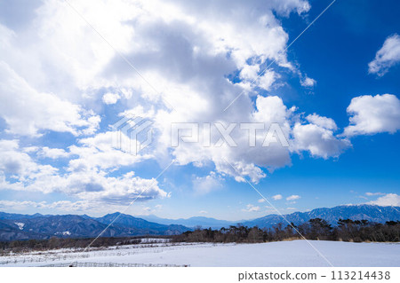 [藍天素材]冬季清里高原的藍天和雲彩[山梨縣] 113214438