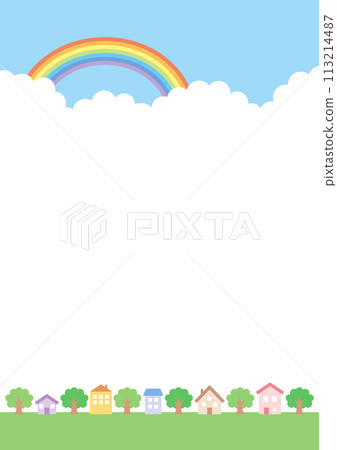 Colorful houses and rainbow sky background Colorful houses and rainbow sky background 113214487