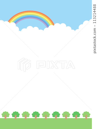 一排樹和彩虹天空,夏天背景 一排樹和彩虹天空,夏天背景 113214488