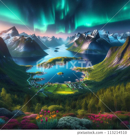 Aurora over the fjord 113214510