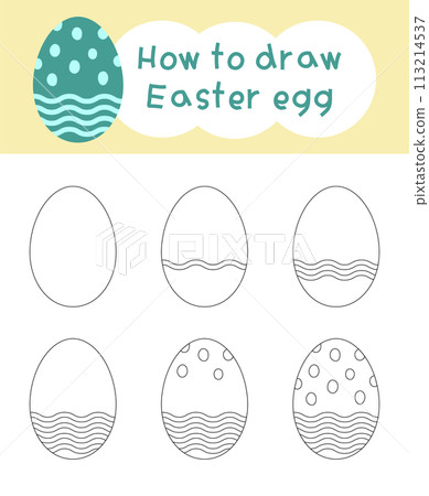 How to draw easter egg cartoon step by step for kid book, spring, coloring book and education 113214537