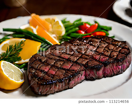 realistic steak palette lighting detailed cozy restaurant 113214656