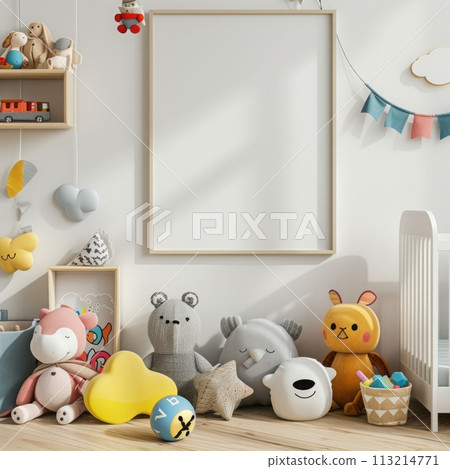 happy easter card with bunny and toys happy easter card with bunny and toys 113214771