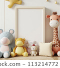 brown bear and toys on wood background 113214772