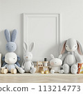 happy easter bunny and eggs on white 113214773