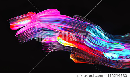 黑色背景上鮮豔的彩色彩虹油畫筆描邊背景 113214780