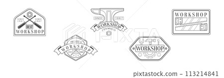 Workshop and Woodworking Craft Label Vector Set Workshop and Woodworking Craft Label Vector Set 113214841