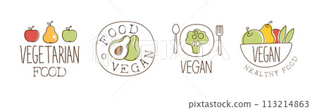 Vegan Natural Raw Food Sticker and Label Vector Set 113214863